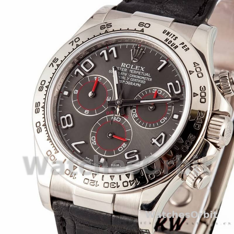 Rolex Cosmograph Daytona 116519 Gray dial Black Leather Strap 40mm Mens Replica Watch