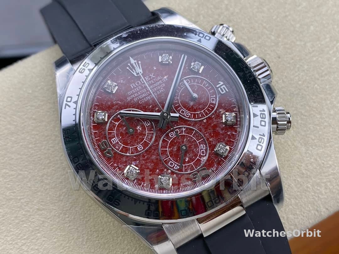 Rolex Cosmograph Daytona 40MM White Gold Rare Rubellite Dial 116509 Rubber Strap