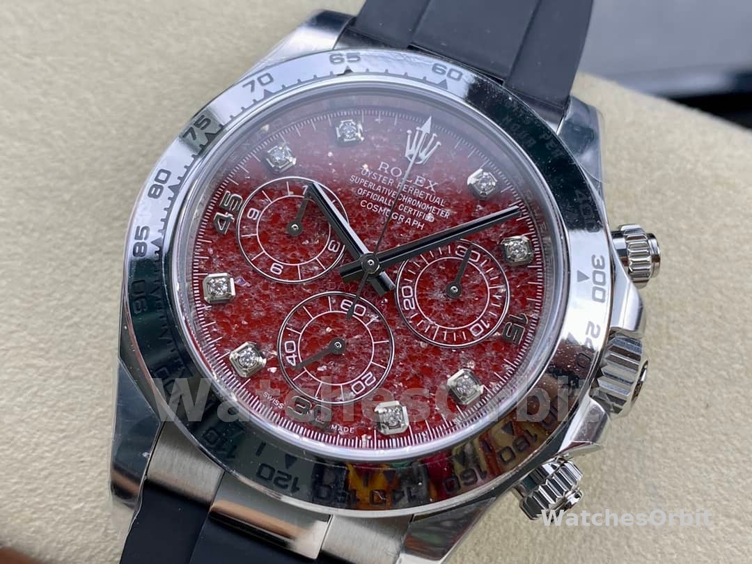 Rolex Cosmograph Daytona 40MM White Gold Rare Rubellite Dial 116509 Rubber Strap