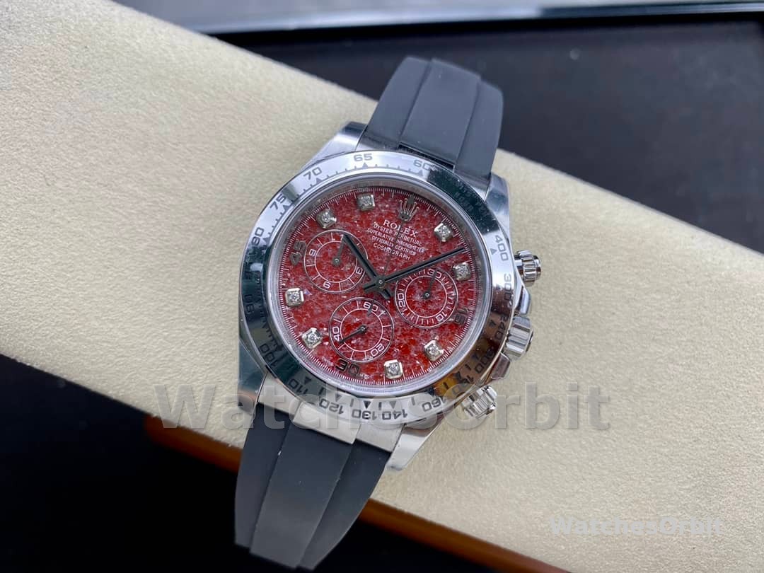 Rolex Cosmograph Daytona 40MM White Gold Rare Rubellite Dial 116509 Rubber Strap