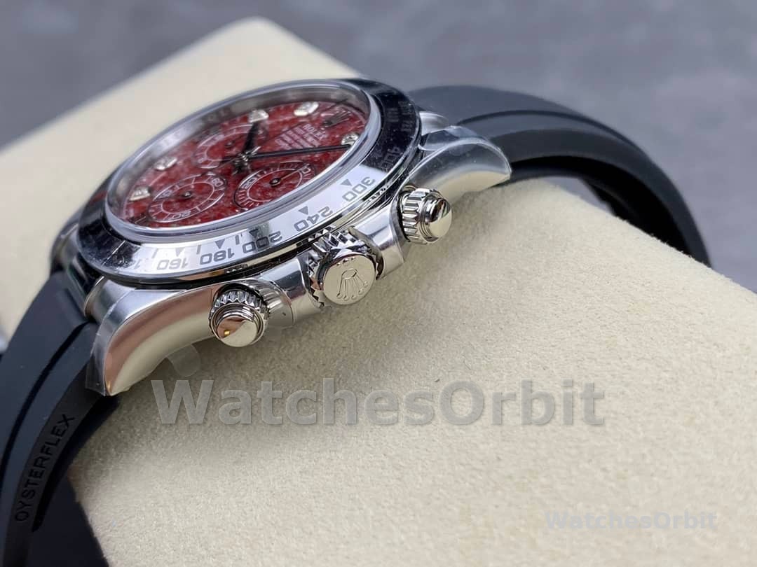 Rolex Cosmograph Daytona 40MM White Gold Rare Rubellite Dial 116509 Rubber Strap