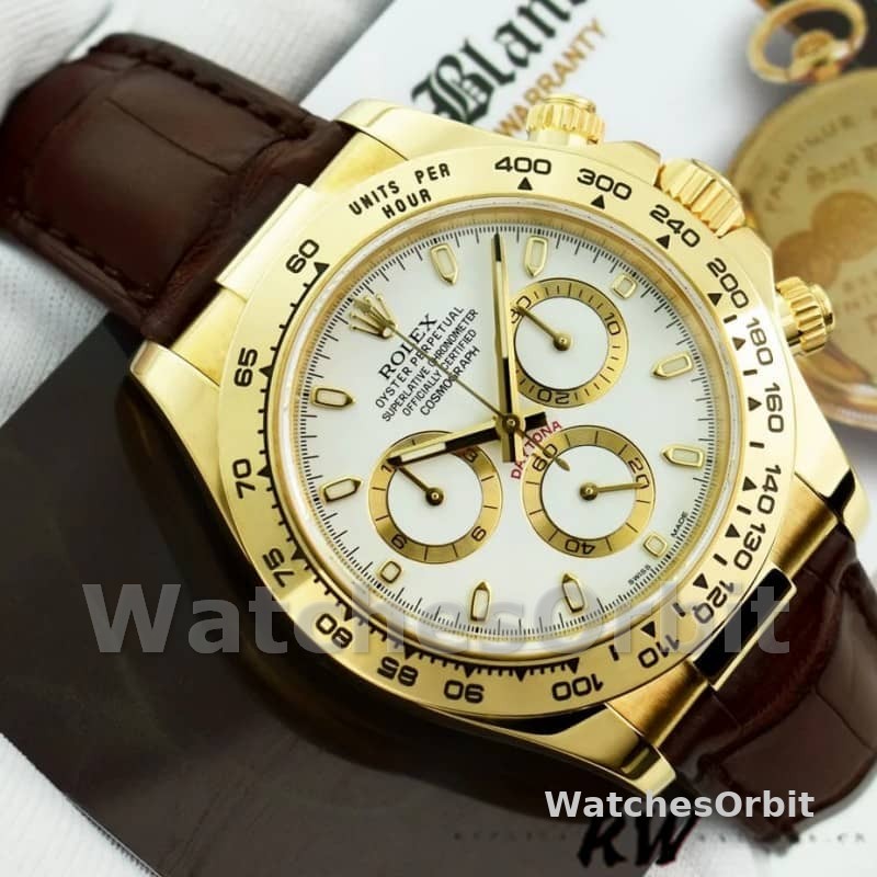 Rolex Daytona 116518 Yellow Gold Automatic White Dial 40mm Mens Replica Watch