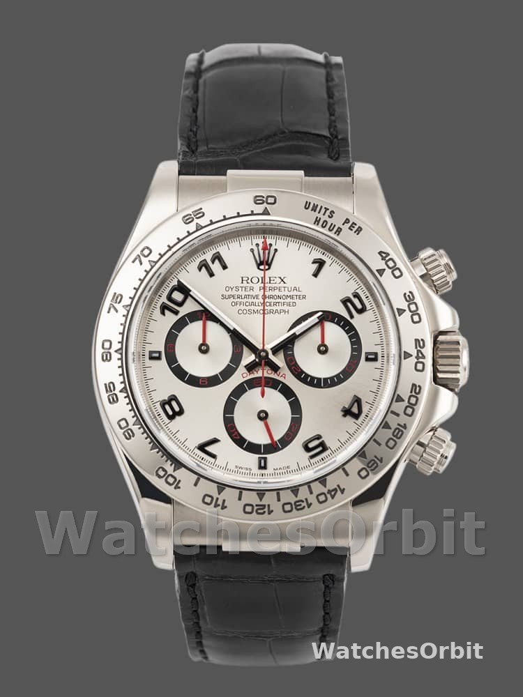 Rolex Daytona 116519 Black Alligator Leather strap silver Dial 40mm Mens Replica Watch