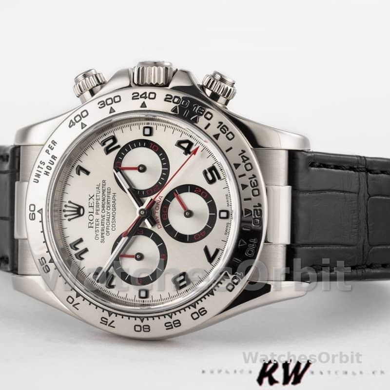 Rolex Daytona 116519 Black Alligator Leather strap silver Dial 40mm Mens Replica Watch