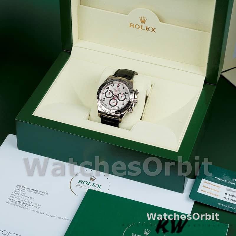Rolex Daytona 116519 Black Alligator Leather strap silver Dial 40mm Mens Replica Watch