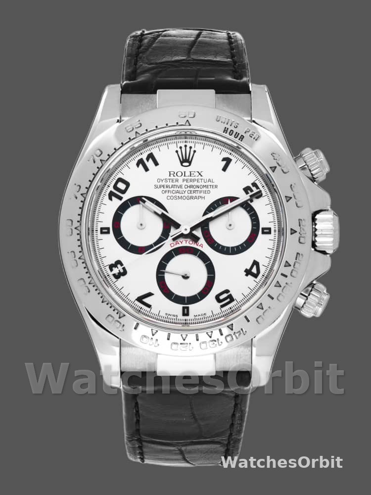 Rolex Daytona 116519 Black Alligator Leather strap White Dial 40mm Mens Replica Watch