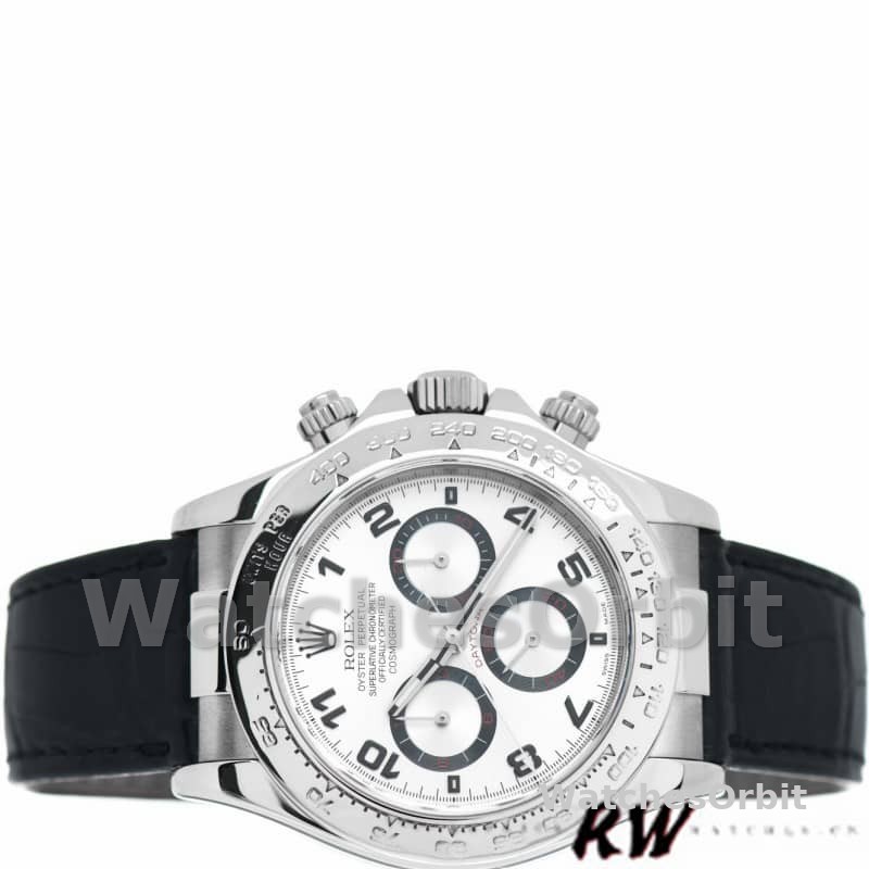 Rolex Daytona 116519 Black Alligator Leather strap White Dial 40mm Mens Replica Watch