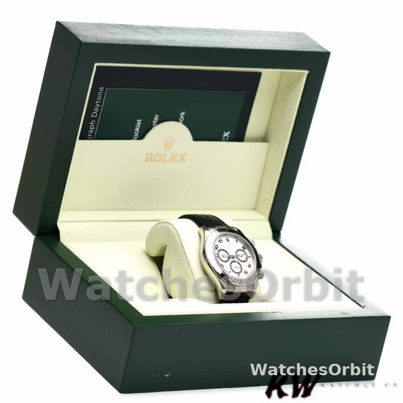 Rolex Daytona 116519 Black Alligator Leather strap White Dial 40mm Mens Replica Watch