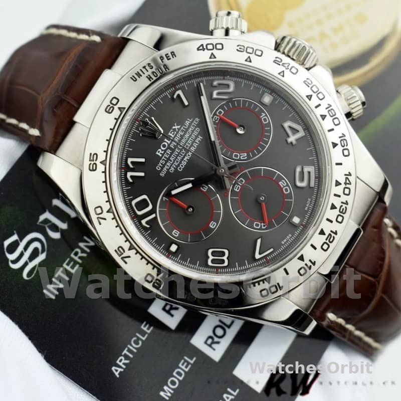 Rolex Daytona 116519 Grey Dial Brown Leather strap 40mm Mens Replica Watch