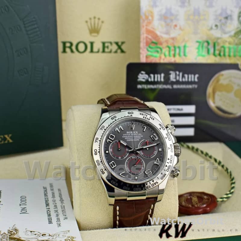Rolex Daytona 116519 Grey Dial Brown Leather strap 40mm Mens Replica Watch