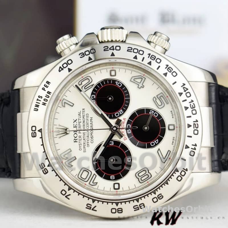 Rolex Daytona 116519 Panda Dial Black Leather Strap 40mm Mens Replica Watch