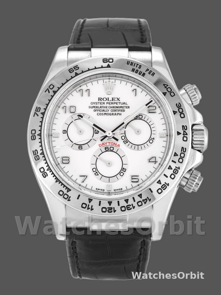 Rolex Daytona 116519 White Arabic Dial Black Leather strap 40mm Mens Replica Watch