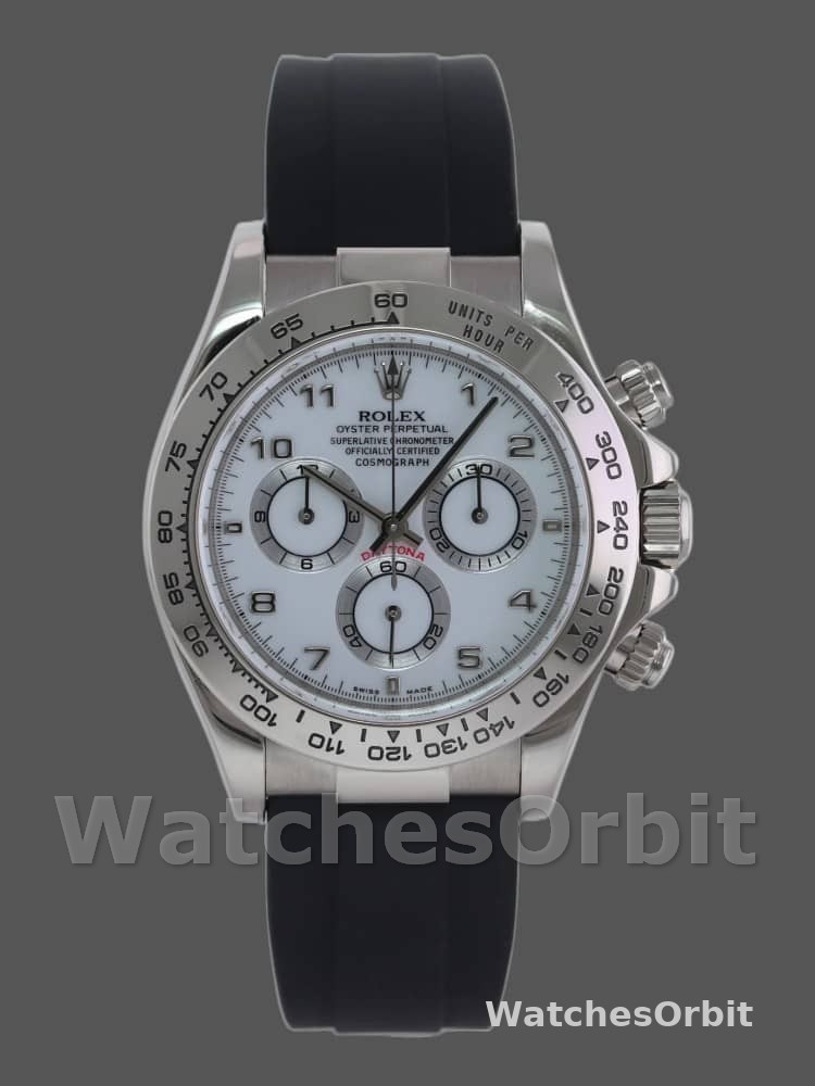 Rolex Daytona 116519 white Arabic dial Black Rubber strap 40mm Mens Replica Watch