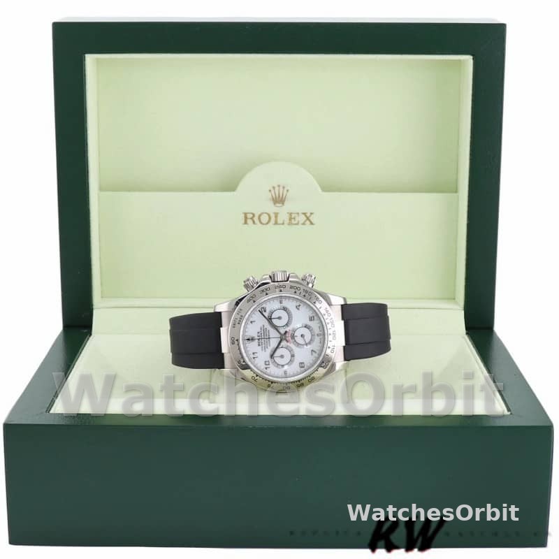 Rolex Daytona 116519 white Arabic dial Black Rubber strap 40mm Mens Replica Watch