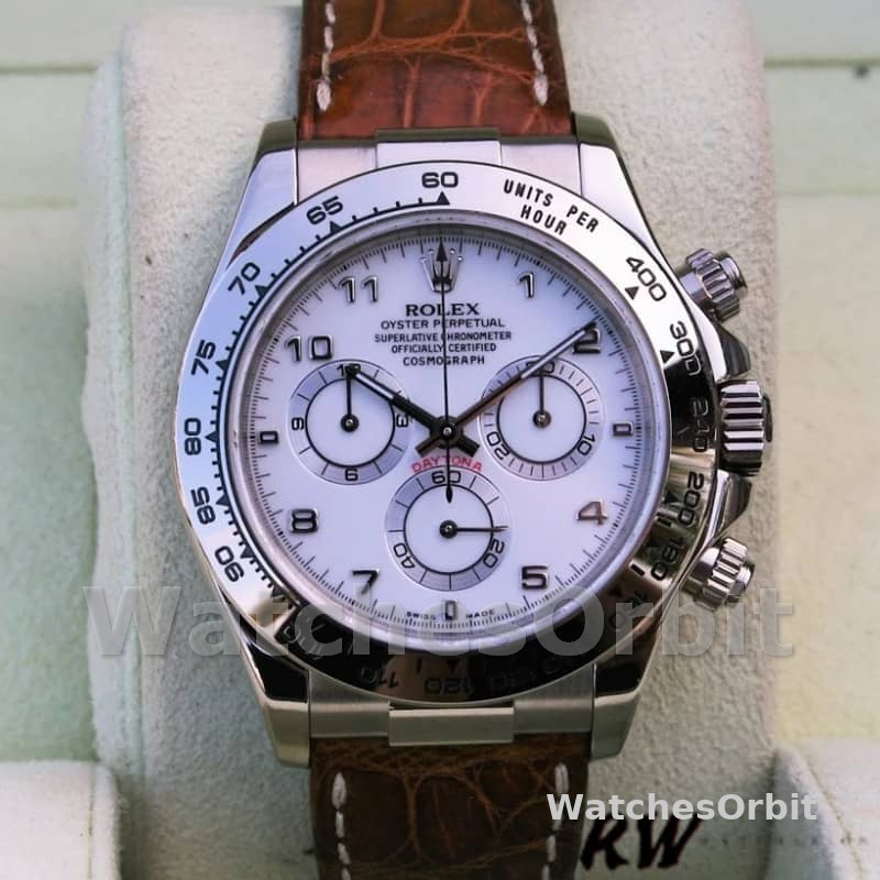 Rolex Daytona 116519 white Arabic dial brown leather strap 40mm Mens Replica Watch