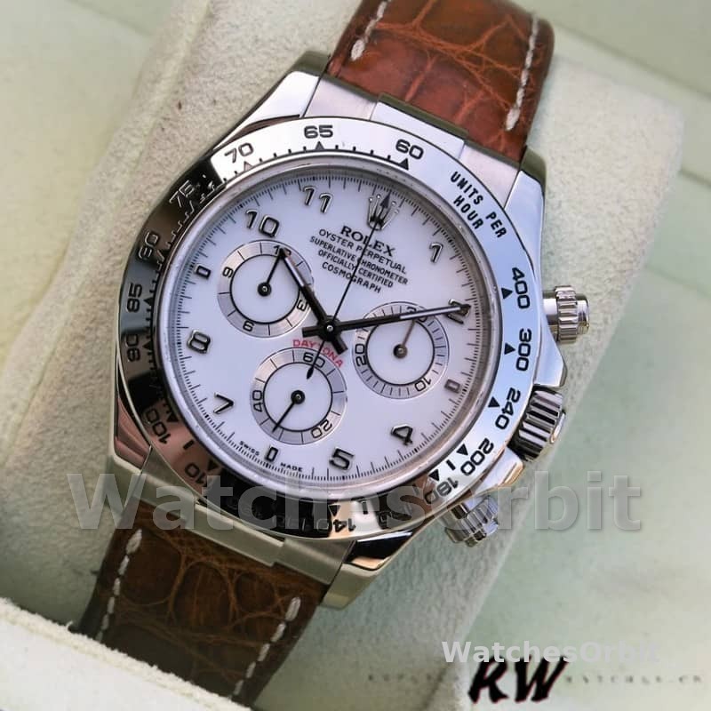 Rolex Daytona 116519 white Arabic dial brown leather strap 40mm Mens Replica Watch