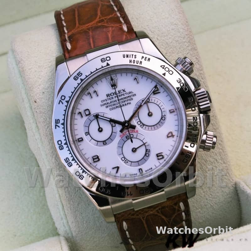 Rolex Daytona 116519 white Arabic dial brown leather strap 40mm Mens Replica Watch