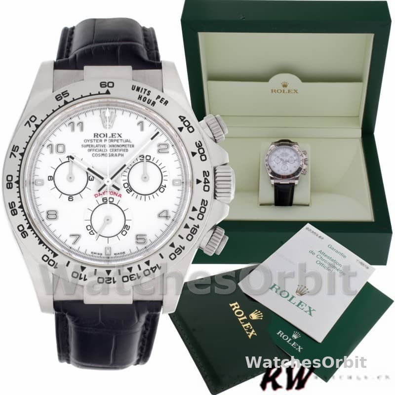 Rolex Daytona 116519 White Dial Black Leather strap 40mm Mens Replica Watch
