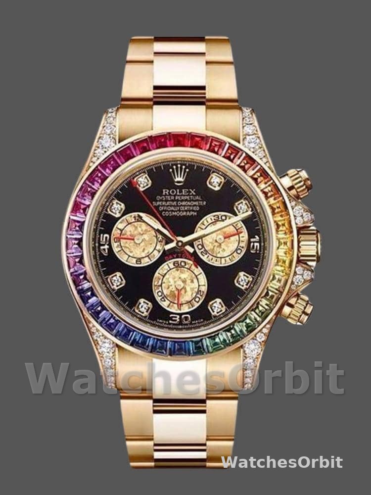Rolex Daytona 116598 Yellow Gold Black Diamond Dial 40MM Mens Replica Watch