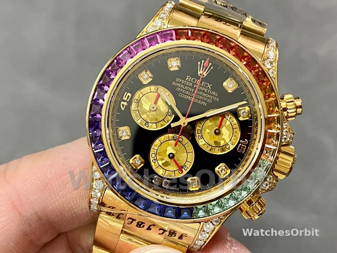Rolex Daytona 116598 Yellow Gold Black Diamond Dial 40MM Mens Replica Watch