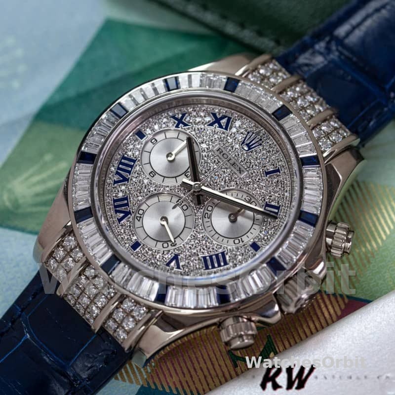 Rolex Daytona 116599 pave diamond dial Blue Leather Strap 40mm Mens Replica Watch