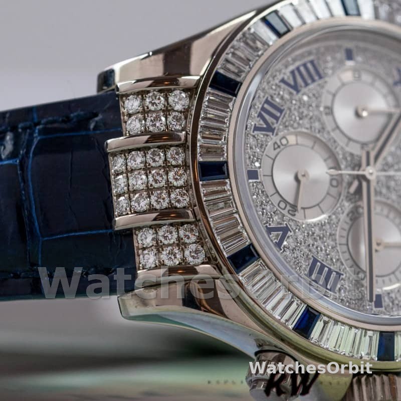 Rolex Daytona 116599 pave diamond dial Blue Leather Strap 40mm Mens Replica Watch