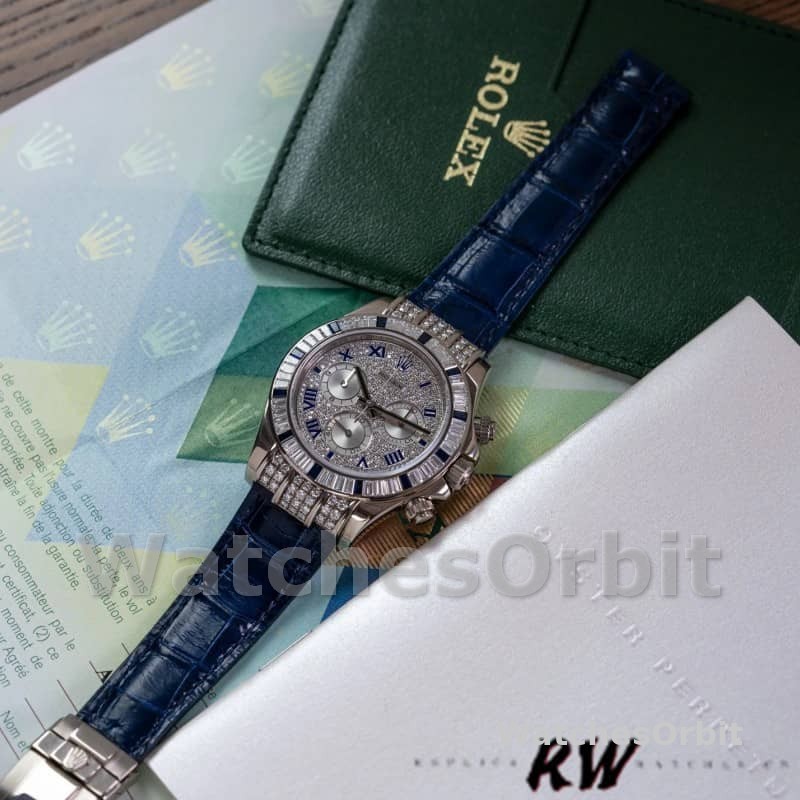 Rolex Daytona 116599 pave diamond dial Blue Leather Strap 40mm Mens Replica Watch