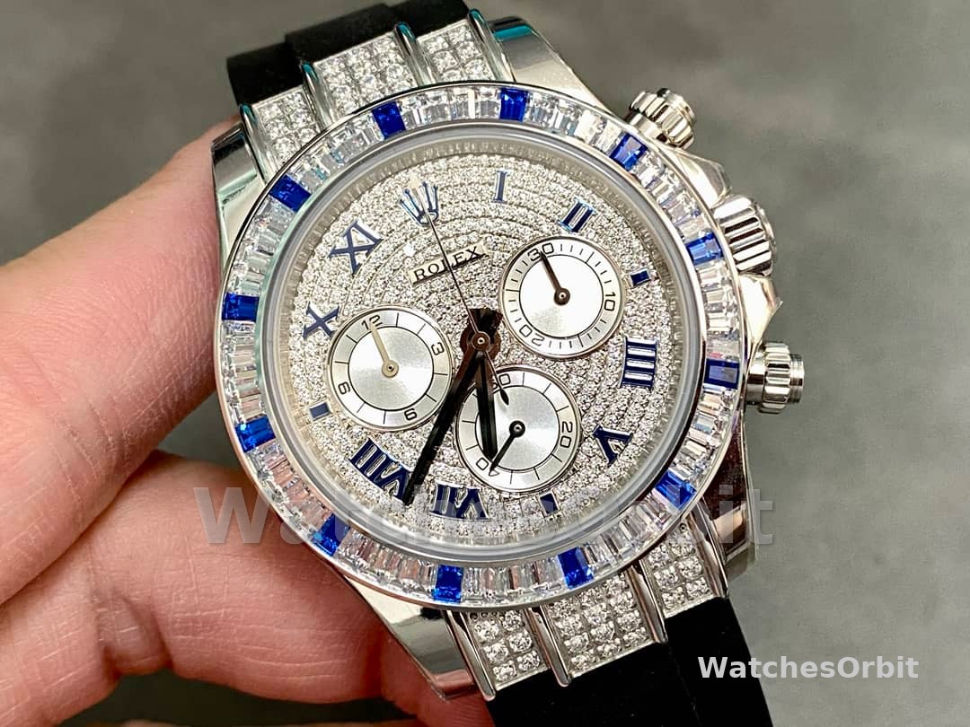 Rolex Daytona 116599 pave diamond dial Blue Leather Strap 40mm Mens Replica Watch