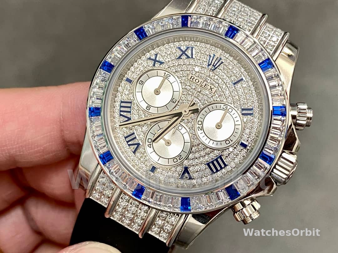 Rolex Daytona 116599 pave diamond dial Blue Leather Strap 40mm Mens Replica Watch