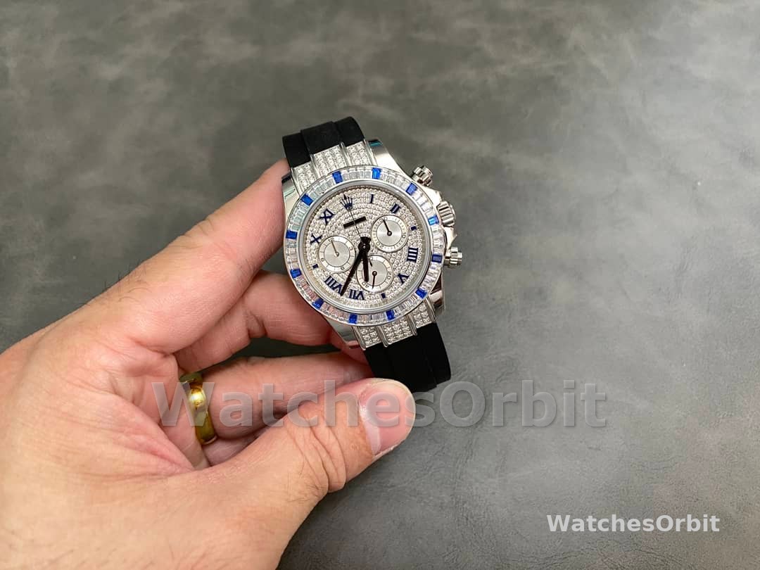Rolex Daytona 116599 pave diamond dial Blue Leather Strap 40mm Mens Replica Watch