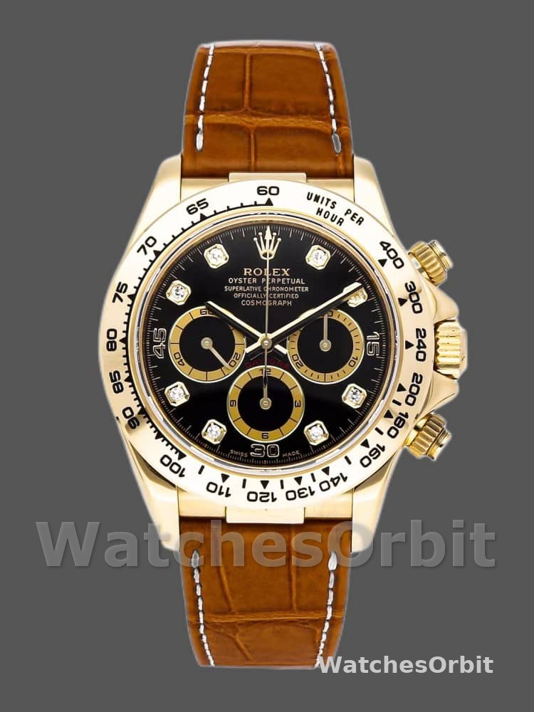 Rolex Daytona 16518 Black Diamond Dial Leather strap 40mm Mens Replica Watch