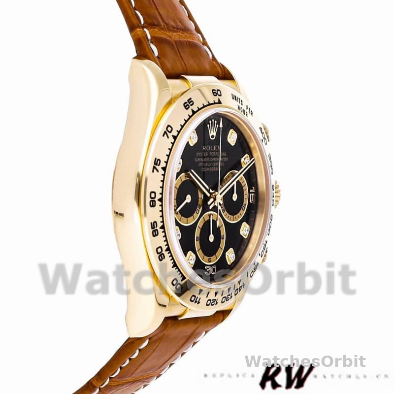 Rolex Daytona 16518 Black Diamond Dial Leather strap 40mm Mens Replica Watch