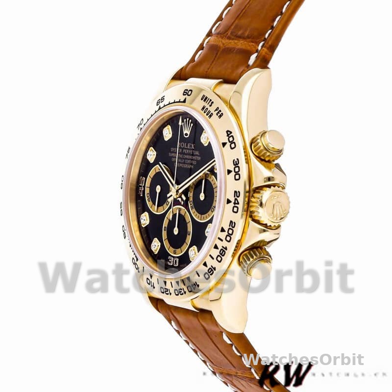 Rolex Daytona 16518 Black Diamond Dial Leather strap 40mm Mens Replica Watch