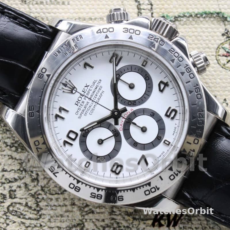 Rolex Daytona 16519 White Dial Black Leather strap 40mm Mens Replica Watch