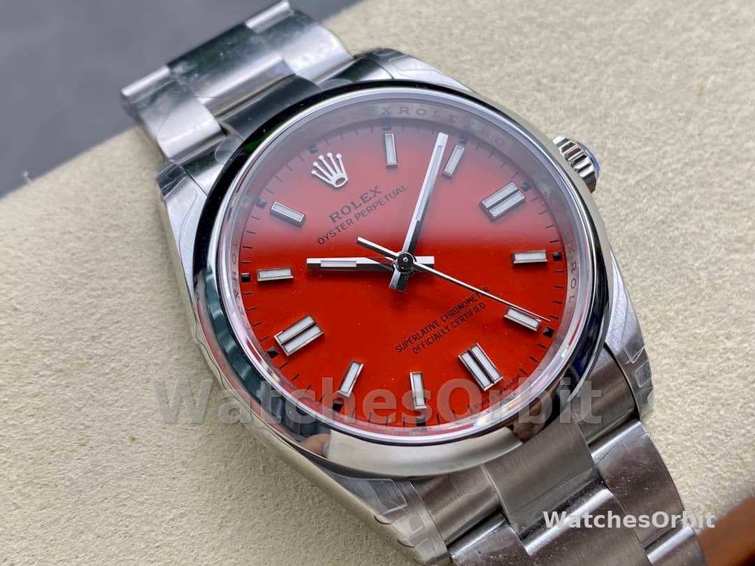 Rolex Oyster Perpetual Coral Red Dial Oyster Bracelet 126000 0007