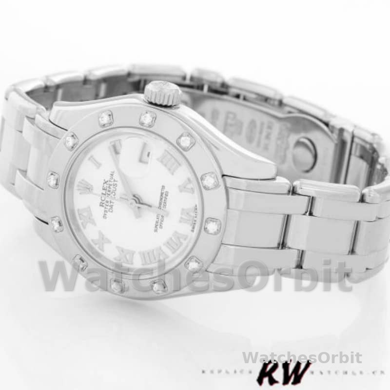 Rolex Masterpiece Pearlmaster 80319 White Roman Dial 29MM Lady Replica Watch