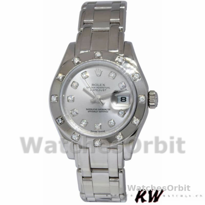 Rolex Pearlmaster 80319 Silver Diamond Dial 29MM Lady Replica Watch