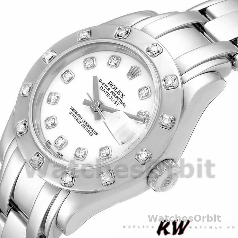 Rolex Pearlmaster 80319 White Dial Diamond 29MM Lady Replica Watch