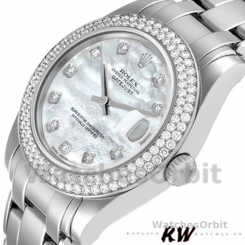 Rolex Pearlmaster 81339 White MOP Diamond Dial 34mm Lady Replica Watch