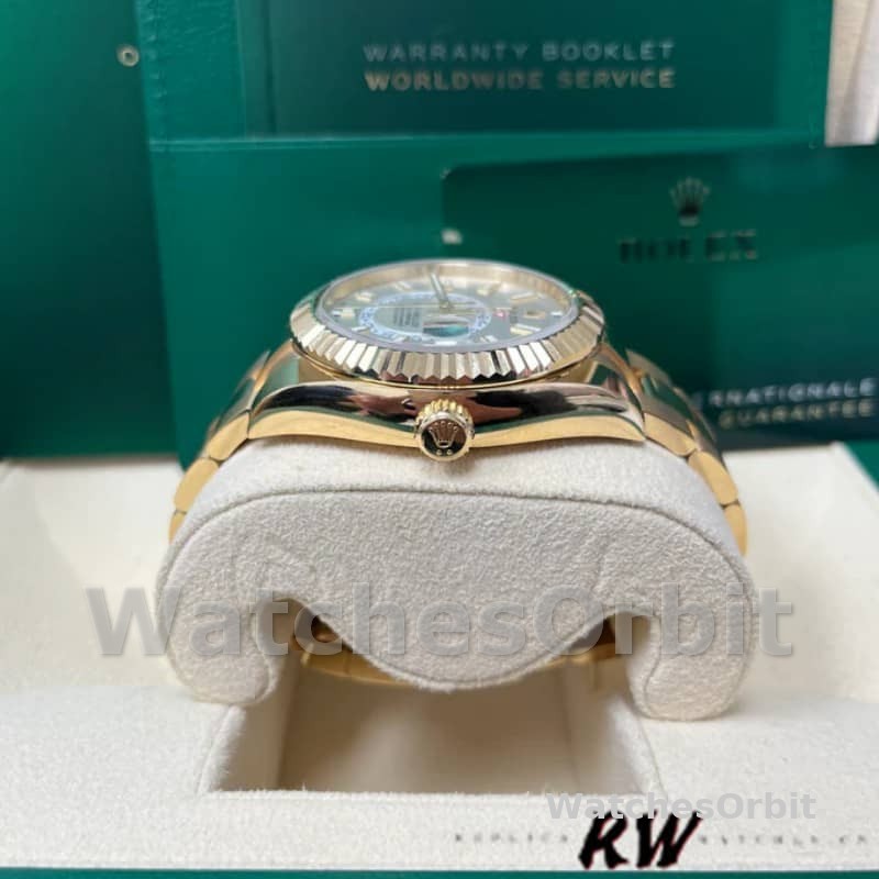 Rolex Sky-Dweller 326938 Yellow Gold White Dial 42mm Mens Replica Watch