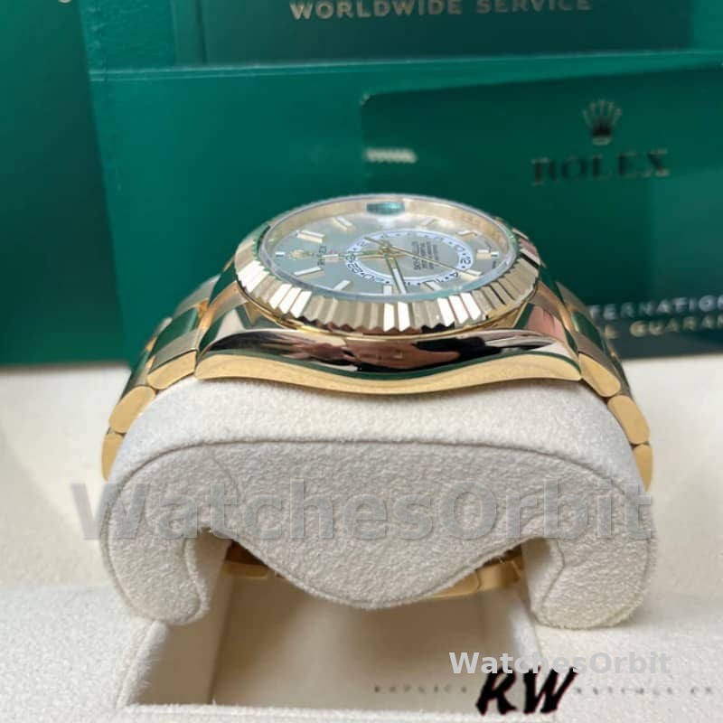 Rolex Sky-Dweller 326938 Yellow Gold White Dial 42mm Mens Replica Watch