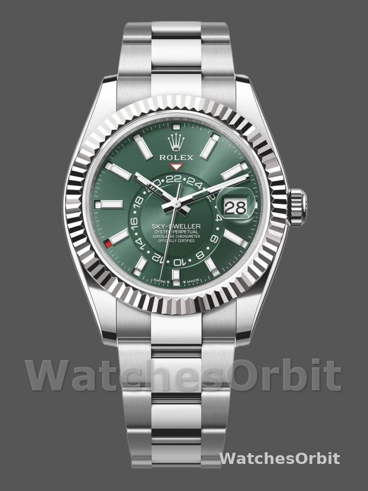 Rolex Sky-Dweller 336934 Fluted Bezel Green Dial 42MM Mens Replica Watch