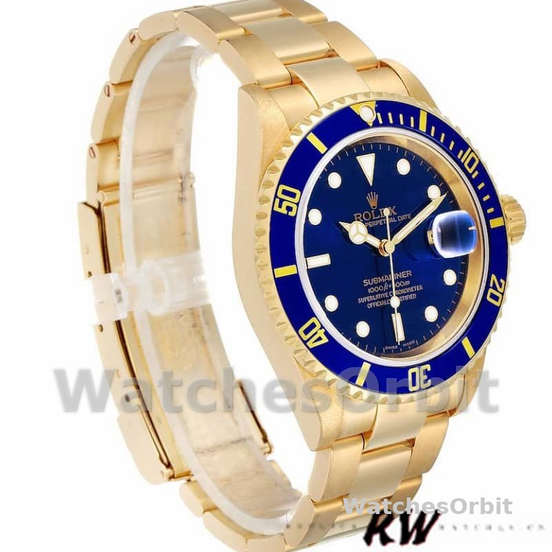 Rolex Submariner 16618 Yellow Gold Blue Dial 40mm Mens Replica Watch